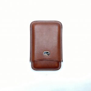 Purera de piel vaquetilla para 3 puros (Marrón con diseño)