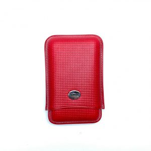 Purera de piel vaquetilla para 3 puros (Rojo con diseño)