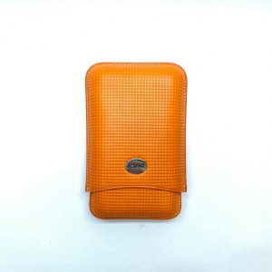 Purera de piel vaquetilla para 3 puros (Naranja con diseño)